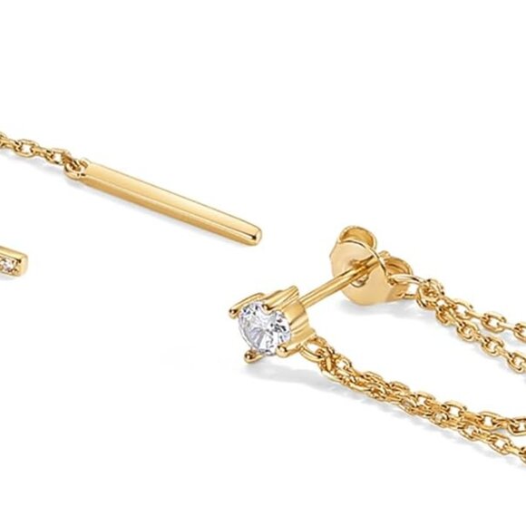18K Gold Plated Sterling Silver Posts Drop Dangle Chain Earrings for Women | Dan - Picture 5 of 6